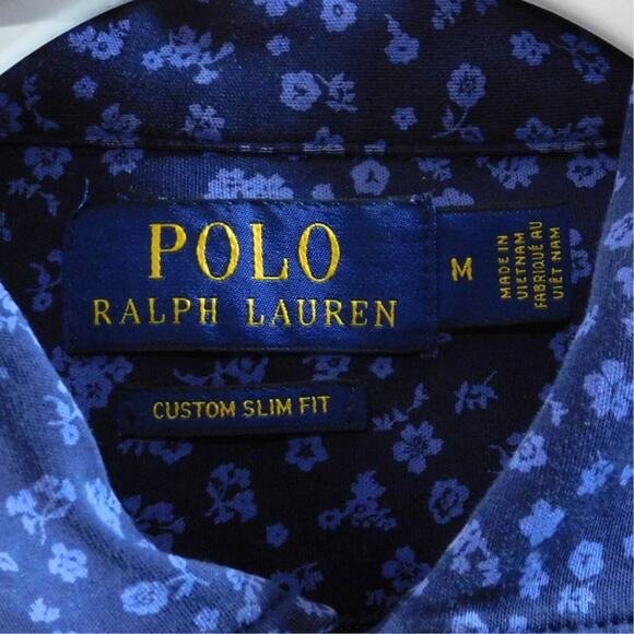 Polo Ralph Lauren Custom Slim Fit Floral Blue Polo Shirt Size Mens M Patterned - Picture 3 of 5